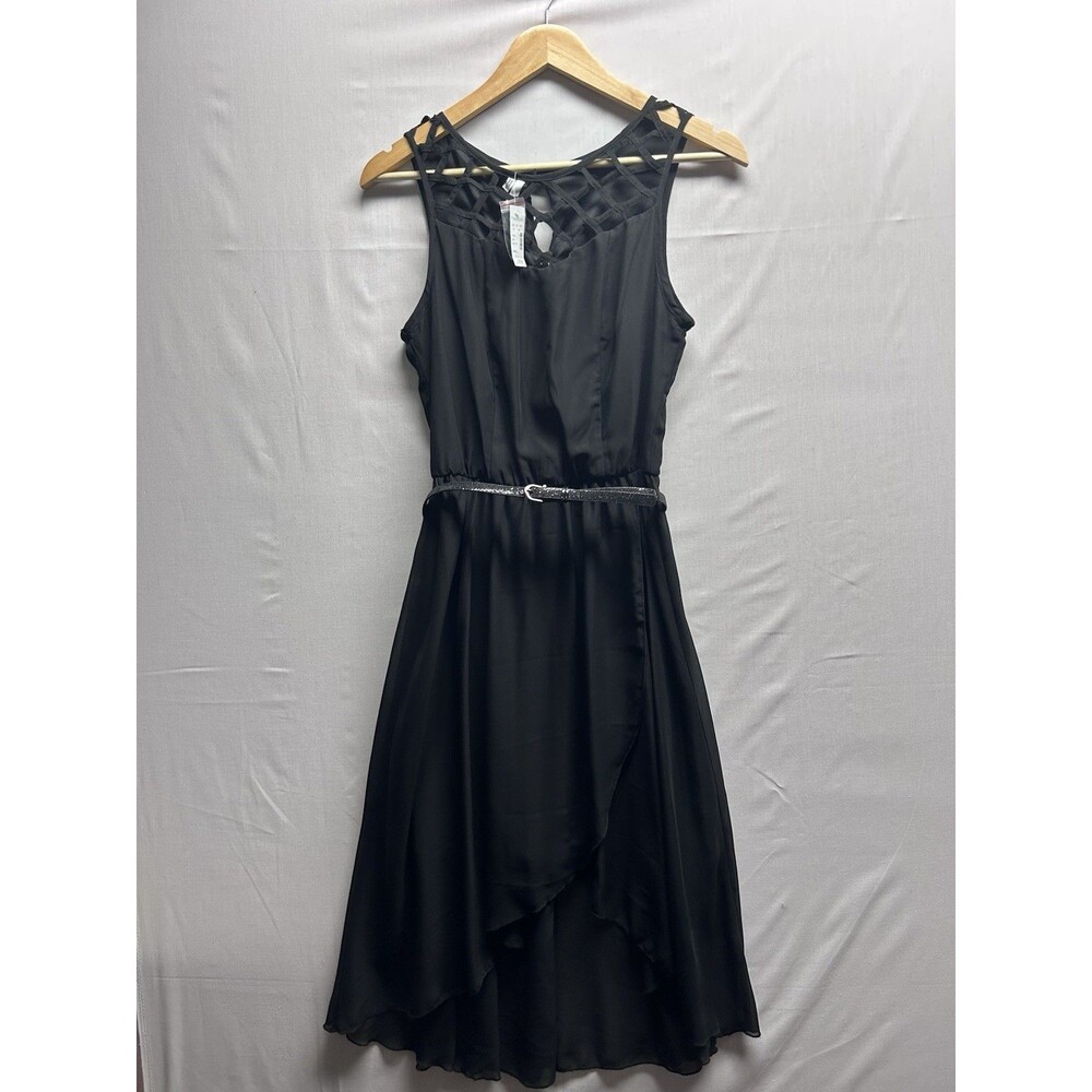 Studio Y Women’s S Maurice’s Black Belted High Low Cage Neck Dress NWT